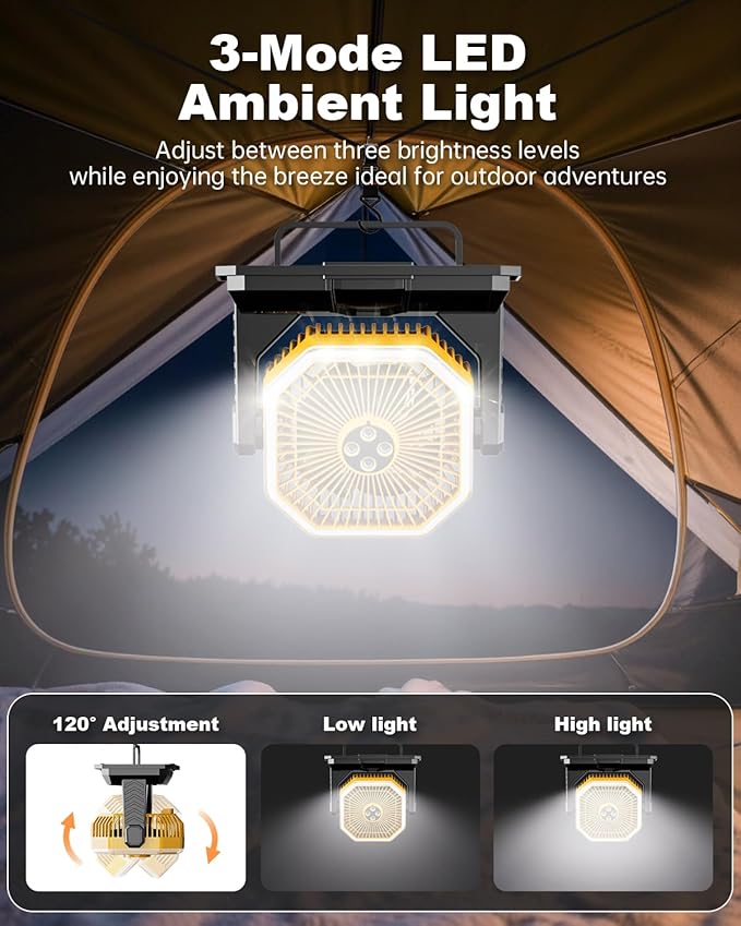 Portable Misting Fan, 24000mAh Rechargeable Outdoor Cooler, Battery Operated Personal Fan with3 Speeds & 8L Bucket for Patio, Camping,Hiking, Backyard, Travel, Desk,Pool, Beach, Yellow