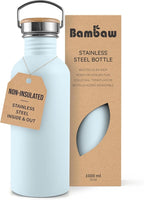 Bambaw 1 Litre Stainless Steel Water Bottle, Light Blue Water Bottle, BPA-Free Non-Insulated Sports Bottle, 1 Litre Stainless Steel Bottle – Polar Blue