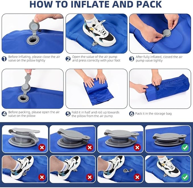 Camping Sleeping pad, Foot Inflatable, Ultra-Light Camping pad with Pillow Built-in Foot Pump Inflatable Sleeping pad, Compact for Camping Backpacking Hiking Travel Travel and Other Occasions