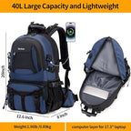 Nerlion 40L Hiking Backpack Travel Backpack for Men Women Camping Waterproof Outdoor Hiking Daypack Lightweight Backpack (Blue)