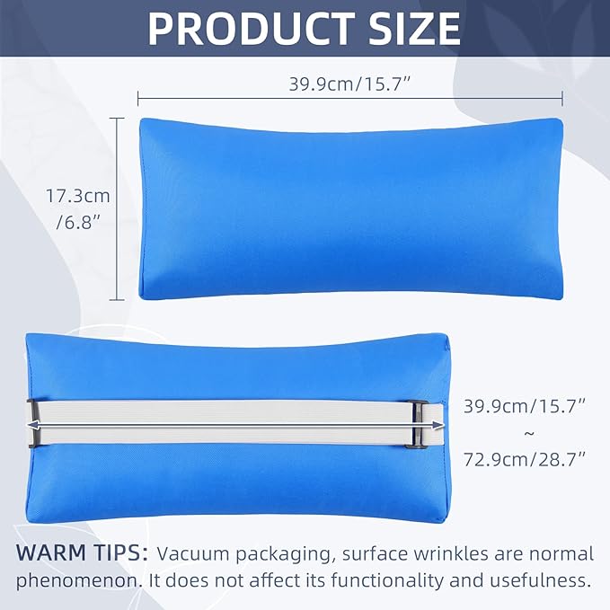 Chaise Lounge Head Pillow, 2 Pack Outdoor Lounge Chair Pillows with Adjustable Strap Longue Head Pillow Headrest Pillows for Patio Backyard Beach Pool Garden Recliner(Azure Blue)