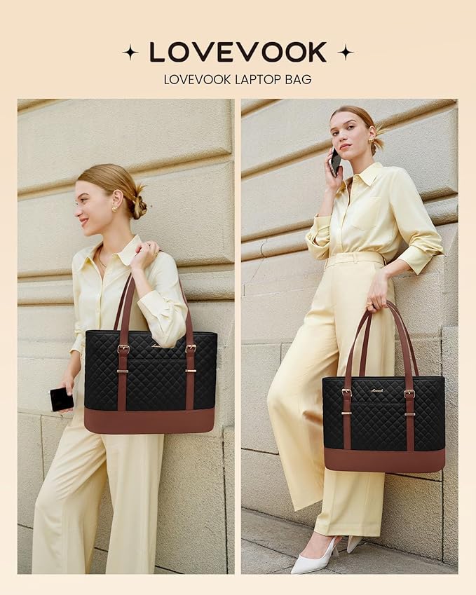 LOVEVOOK Laptop Bag for Women, 15.6 Inch Work Tote Computer Bag With Large Cup Holder, Lightweight Large Laptop Briefcase for Travel, Bussiness, Teacher