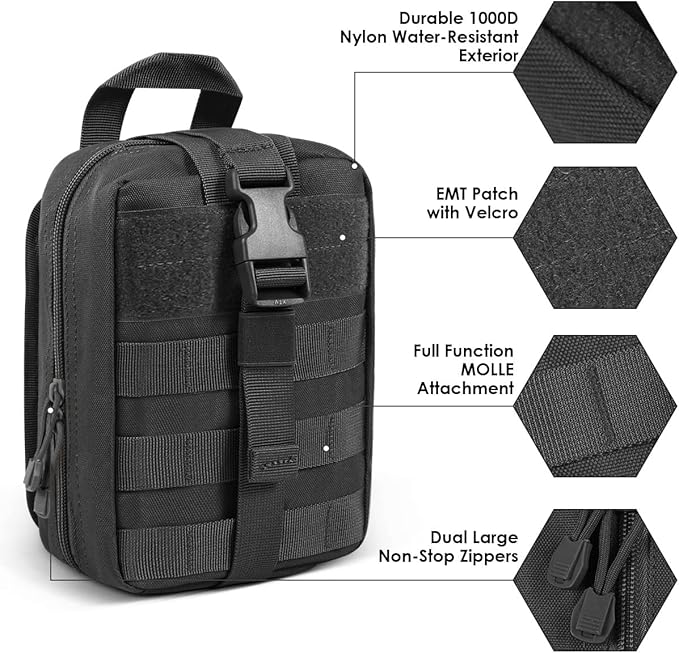 Gogoku First Aid Pouch 1000D Nylon Tactical Molle Tear Away Medical Pouch Empty Utility Pouch for Outdoor Activities Medical Supplies Camping Hiking Travel,Bag Only