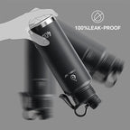 IDEUS Insulated Stainless Steel Water Bottle with 2 Leak-Proof Lids, Thermal Water Flask for Hiking Biking, 40oz, Black