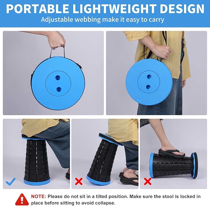 Upgraded Collapsible Stool, Folding Chair with Switch Lock - Prodable Camping Stool with Load Capacity 400lbs, Retractable Collapsible Stool for Camping Fishing Hiking