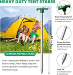 Eurmax USA Galvanized Non-Rust Camping Family Tent Pop Up Tent Stakes Ice Tools Heavy Duty 20pc-Pack, with 4x10ft Ropes & 1 Green Stopper