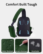 ECOHUB Crossbody Bags for Women Men, Anti-Theft RFID Blocking Roomy Sling Backpack with Sturdy SBS Zippers Water Resistant Chest Shoulder Bag Daypack with 9 Pockets Casual Outdoor Hiking, Army Green