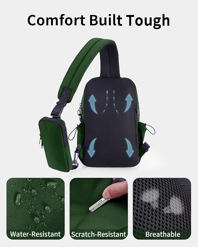 ECOHUB Crossbody Bags for Women Men, Anti-Theft RFID Blocking Roomy Sling Backpack with Sturdy SBS Zippers Water Resistant Chest Shoulder Bag Daypack with 9 Pockets Casual Outdoor Hiking, Army Green