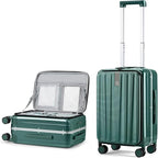 Hanke 20 Inch Carry On Luggage Aluminum Frame Front Opening Rolling Suitcase PC Hard Sided Luggage with Spinner Wheels Travel Luggage for Woman Men Gifts.(Dark Green)