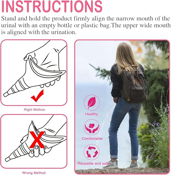 Female Urination Device, Reusable Female Urinal Silicone Women Pee Funnel Allows Women to Pee Standing Up, The Perfect Companion for Camping,Outdoor,Travel（Fuchsia）