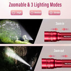 RECHOO Rechargeable Flashlights High Lumens, G1000 Super Bright Flash Light, Small Zoomable LED Flashlight with 3 Lighting Modes, Portable Tactical Flashlight, Gift for Women(Battery Included)-Red