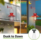 Solar Lanterns Outdoor Christmas Metal Solar Powered Hanging Lights Waterproof for Wall Barn Yard Garden Patio Garage Balcony Porch Fence Decor, Warm White Edison Bulb (Red-2pack)
