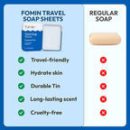 FOMIN - Antibacterial Paper Soap Sheets Tin for Traveling - (100 Sheets) Fragrance Free Portable Travel Hand Soap Sheets, Dissolvable Mini Camping Hand Soap for Hand Washing