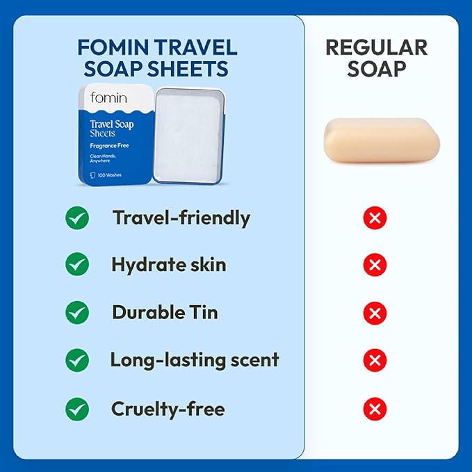 FOMIN - Antibacterial Paper Soap Sheets Tin for Traveling - (300 Sheets) Variety Pack (Unscented, Orange, Lemon) Portable Travel Hand Soap Sheets, Dissolvable Mini Camping Hand Soap for Hand Washing