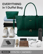 HOTOR Travel Duffel Bag - Weekender Bags for Women, Gym Tote Bags with Shoe Compartment, Carry On Overnight Bag with Toiletry Bag for Travel Essentials Travel Accessories, Dark Green, 15.8"×18.1"×8.7"