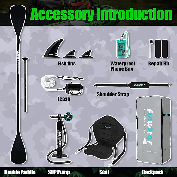 FunWater Inflatable Stand Up Paddle Board with Premium SUP Paddleboard Accessories, Anti-Slip EVA Deck, 11'/10'6'' Paddle Boards for Adults & Youth of All Skill Levels