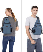 MOSISO Sling Backpack,Canvas Crossbody Hiking Daypack Bag with Anti-theft Pocket, Steel Blue