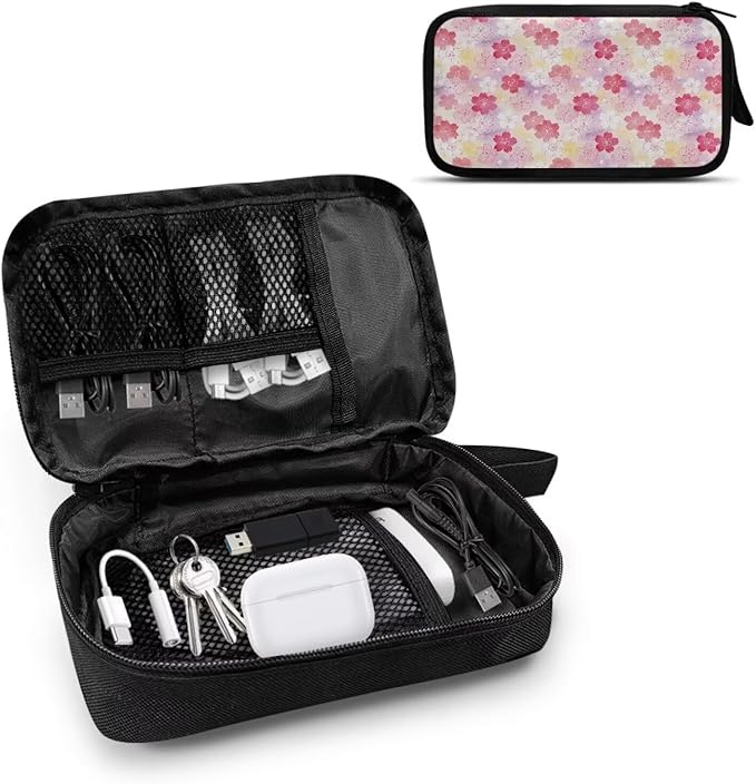 Cherry Blossoms Electronic Organizer Travel Cable Organizer Bag Portable Pouch Electronic Accessories Carry Case for Tech Accessory Phone Power Bank Cable Cord Charger