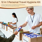10 Set Personal Hygiene Kit Bulk,12-IN-1 Individually Wrapped Blue Basic Toiletry Supplies Disposable Travel Toothbrushes and Hotel Vanity Set for Homeless,Guests,Charity