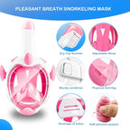 Kids Snorkel Mask, Full Face Snorkel Mask for Kids 4-16, 180 HD View Anti-Fog Anti-Leak Snorkel Mask for Kids Snorkel Set Snorkeling Gear for Kids