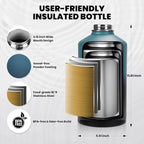 One Gallon Water Bottle Insulated, Triple Walled Vacuum Stainless Steel (Cold for 48 Hrs), Leak Proof & Non-BPA, Large Water Flask Jug with Paracord Handle & Straw Spout Lids