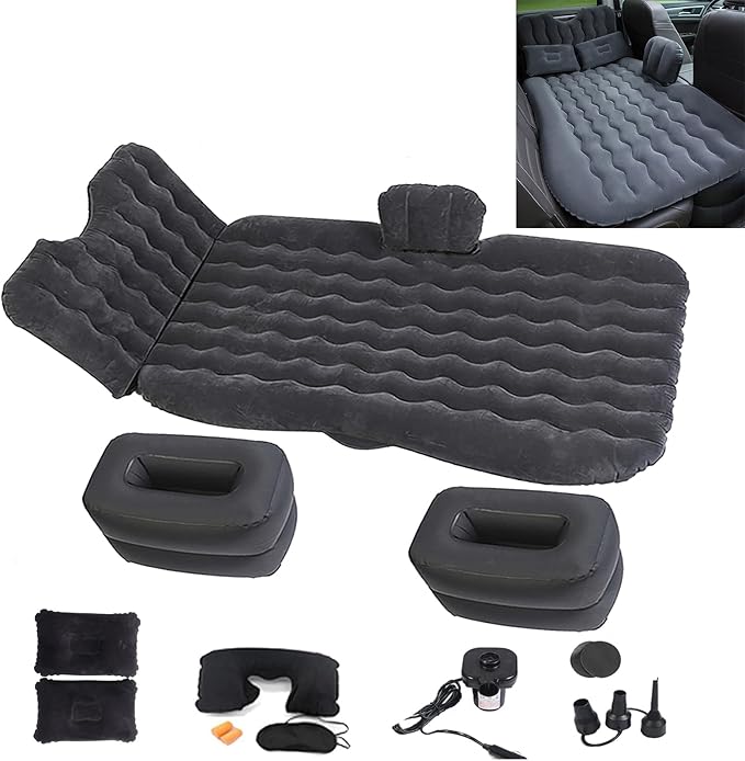 Inflatable Car Air Mattress Back Seat Bed with Air Pump,Portable Thickened Car Travel Camping Sleeping Air Mattress Blow Up Bed for Car Universal SUV