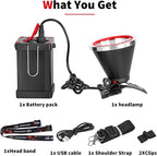 Superbright Bright LED Headlamp Powerful Portable Rechargeable Headlight Flashlight with External Side Light for Camping Biking Hunting Fishing (Yellow Light)