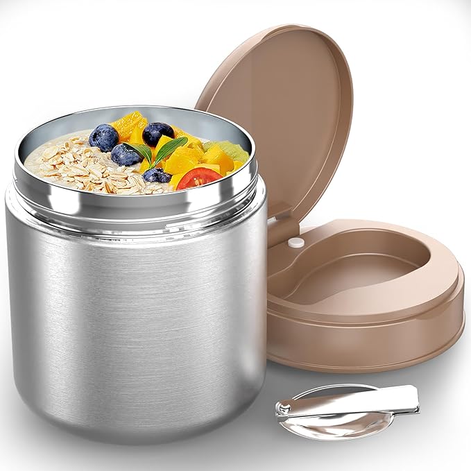 Thermo for Hot Food Kids - 15.2 Oz, Insulated Food Jar for Soup, Width Mouth Stainless Steel Insulated Lunch Container with Folding Spoon, Stainless Steel