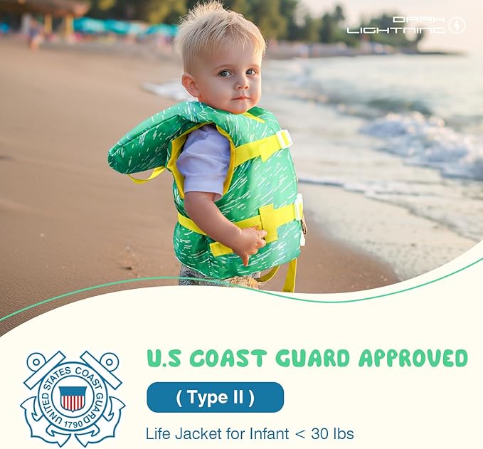 Dark Lightning USCG Approved Infant Life Jacket 0-30 lbs, Swim Vest for Baby/Toddlers 1-3 Year Old 20-30 lbs,Toddler Floaties for Pool Swimming,Boating,Beach,Puddle