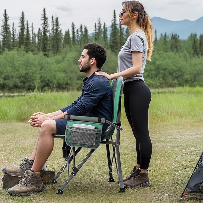Oversized Camping Chair for Adults Heavy Duty,Heavy Duty Lawn Chair with Side Pockets，Outdoor Camping, Fishing, Beach,Hiking Foldable Camping Chair