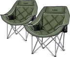 Oversized Camping Chair, Portable Folding Padded Camping Chairs with Cup Holder and Carry Bag, Heavy Duty Outdoor Camping Chairs for Adults, Up to 400Lb, for Fishing Sports (Green-2 Pack)