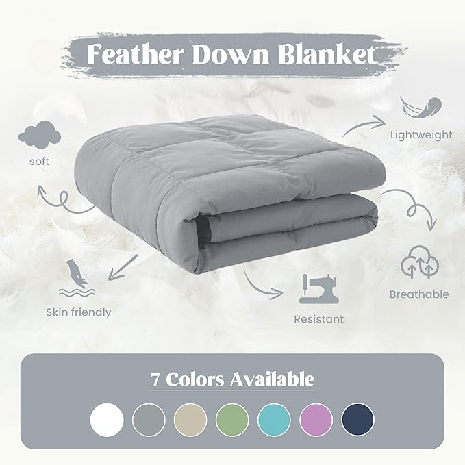 puredown® Queen Size Blanket for Bed, Ultra Soft Lightweight Down & Feather Fill, All Season Blanket, Machine Washable, 88"X90", Alloy Gray