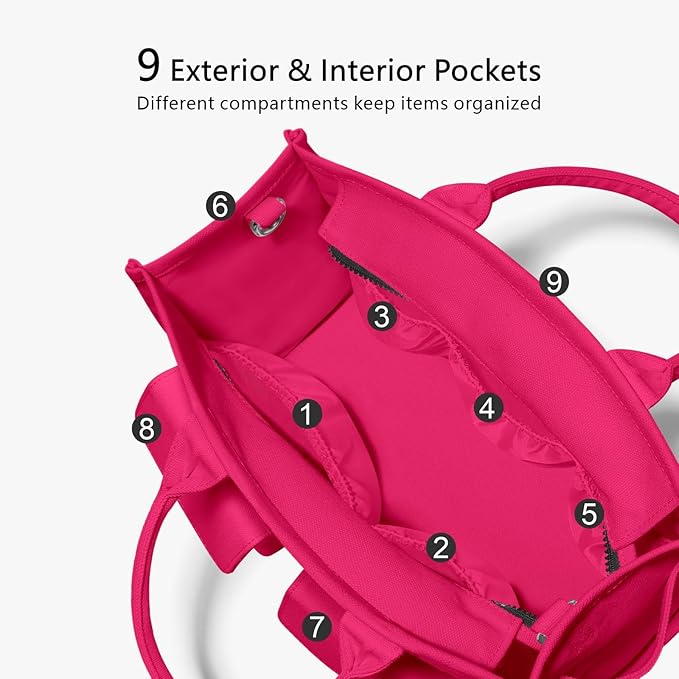 TOPDesign Heavy-Duty Canvas Tote Bag for Women, Adjustable Crossbody/Shoulder Handbag with 9 Pockets, Everything Tote