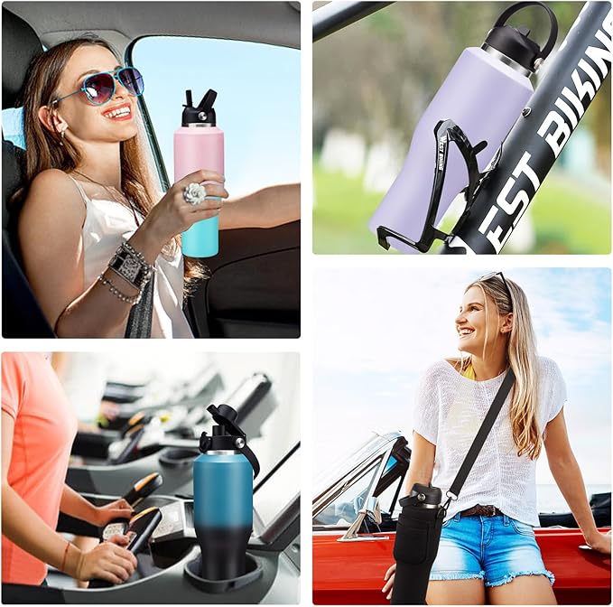 40 oz Insulated Water Bottle with Straw - Spout Lid, Carrying Case, Metal Thermal Hydro Travel Mug Flask for Cup Holder, Keep Cold 48H Hot 24H