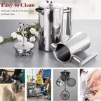 French Press Coffee Maker, 12 Oz Stainless Steel, Triple Mesh Filter, Double Wall Insulated, for Coffee & Tea, Portable for Home, Office, Camping & Travel