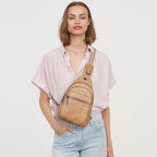 7L Sling Bag For Women Faux Leather Anti Theft Small Casual Daypack Backpack Fanny Pack Crossbody Chest Bags Purse Waterproof Tan