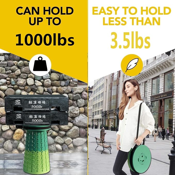 ALEVMOOM Upgraded 19.7" Portable Collapsible Folding Stool Retractable Telescoping Foldable Stool for Adults Heavy Duty Camping Sturdy with Max Load Capacity 1000lbs for Outdoor Fishing Hiking BBQ