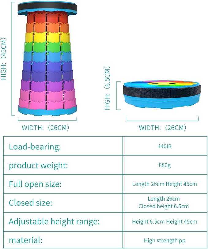 ALEVMOOM Upgraded Portable Collapsible Folding Stool with Cushion Retractable Telescoping Stool for Adults Sturdy Capacity 440lbs Camping Stool for Outdoor Hiking Garden BBQ with Bag