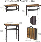 2ft Camping Table Foldable with Storage Net, 3 Adjustable Heights 27.5" Aluminum Small Portable Table with Carrying Handle, for Outdoor Indoor Picnic Beach Party Travel, 24" X 16", Brown