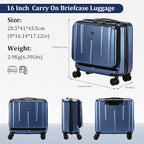 16" Carry On Briefcase Luggage with 2 Laptop Compartments, Lightweight Hardshell Suitcase with Spinner Silent Wheels, for Commute Work Business Trip, Dark Blue
