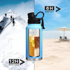 Modern Water Bottle with Straw Lid Dustproof, 3 Lids Vacuum Insulated Stainless Steel Metal Thermos, Reusable Leak Proof BPA-Free Flask for Gym, Travel, Sports-32 Oz Gradient Blue