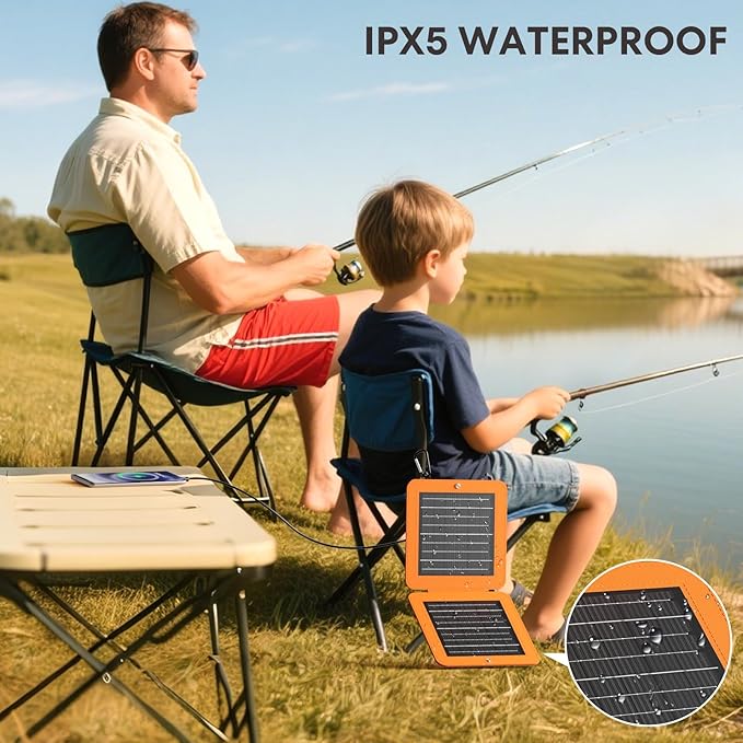 Solar Panels 10W Portable Foldable Solar Charger with 5V USB-A and USB-C Fast Charging Compatible with iPhone, iPad, Samsung, Power Banks, IPX5 Waterproof Perfect for Camping, Hiking, Outdoor