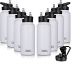 HASLE OUTFITTERS 32 oz Insulated Water Bottle Stainless Steel Double Walled Vacuum Sports Water Bottle with 2 Lids (Straw and Spout Lid) for Gym Camping Hiking(White,8)