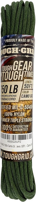 TOUGH-GRID Paracord Rope 750 lbs Nylon Parachute Cord, Made in USA Survival Kit, Outdoor Adventures, Camping, Tactical Gear & Emergency Supplies, Military Type IV Mil-Spec