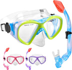 Kids Snorkel Set Dry Top Snorkeling Gear for Kids Youth Boys Girls Junior Age 5-15,Tempered Glass Swimming Diving Mask and Snorkel Set 180 Degree Panoramic View