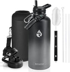 Insulated Water Bottle 87 oz, Triple Wall Vacuum Stainless Steel (Cold for 48 Hrs), Leak Proof & Non-BPA, Modern Water Flask Jug with Paracord Handle & Straw Spout Lids, Dark Grey