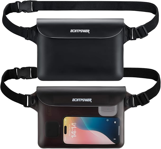 ECHTPower 2-Pack Waterproof Pouch Bag, Waterproof Fanny Pack, Waterproof Dry Bag with Adjustable Waist Strap for Beach Swimming Kayaking Floating Boating
