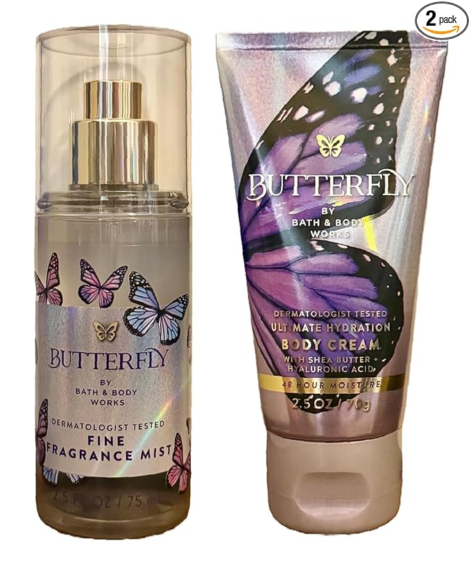 Bath & Body Works TRAVEL SIZE Mist and Cream Set - 5 oz each set (Butterfly)