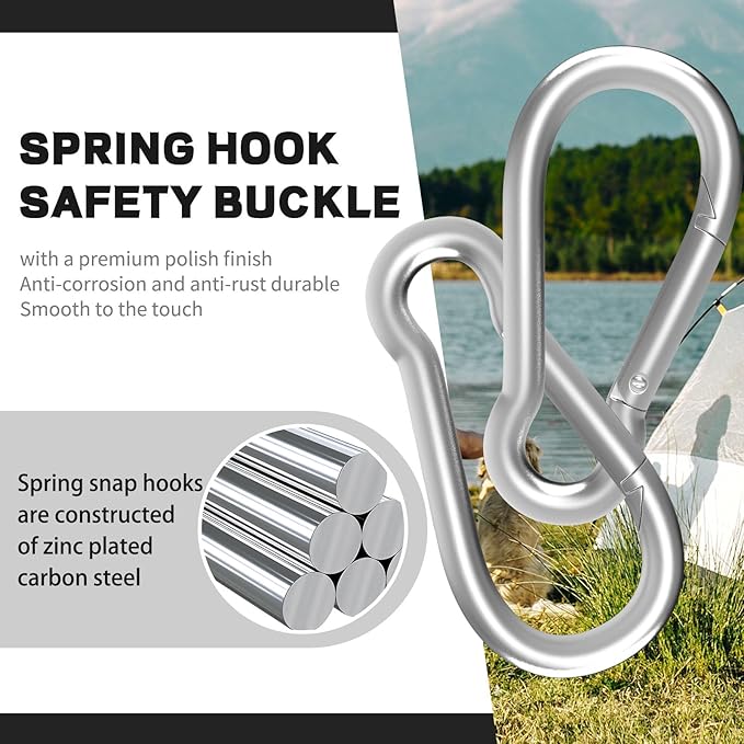 Carabiners Clip Spring Snap Hook,Heavy Duty Galvanized Steel(10&120PcsM6,50PCSM8&30PCSM10) Carabiner,Safety Quick Links Snap Hooks,Spring Clips for Swing Hammock Camping Keychain Outdoor