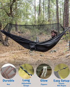Sunyear Hammock Camping with Rain Fly Tarp and Net, Portable Camping Hammock Double Tree Hammock Outdoor Indoor Backpacking Travel & Survival, 2 Tree Straps,100% Waterproof